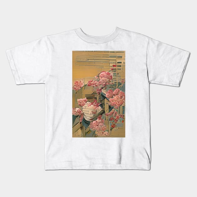 Graceful Blooms: Japanese Ukiyo-e Flowers Kids T-Shirt by aestheticand